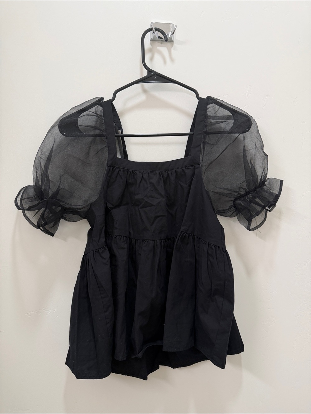 Topshop Black Puff Sleeve Square Neck Blouse